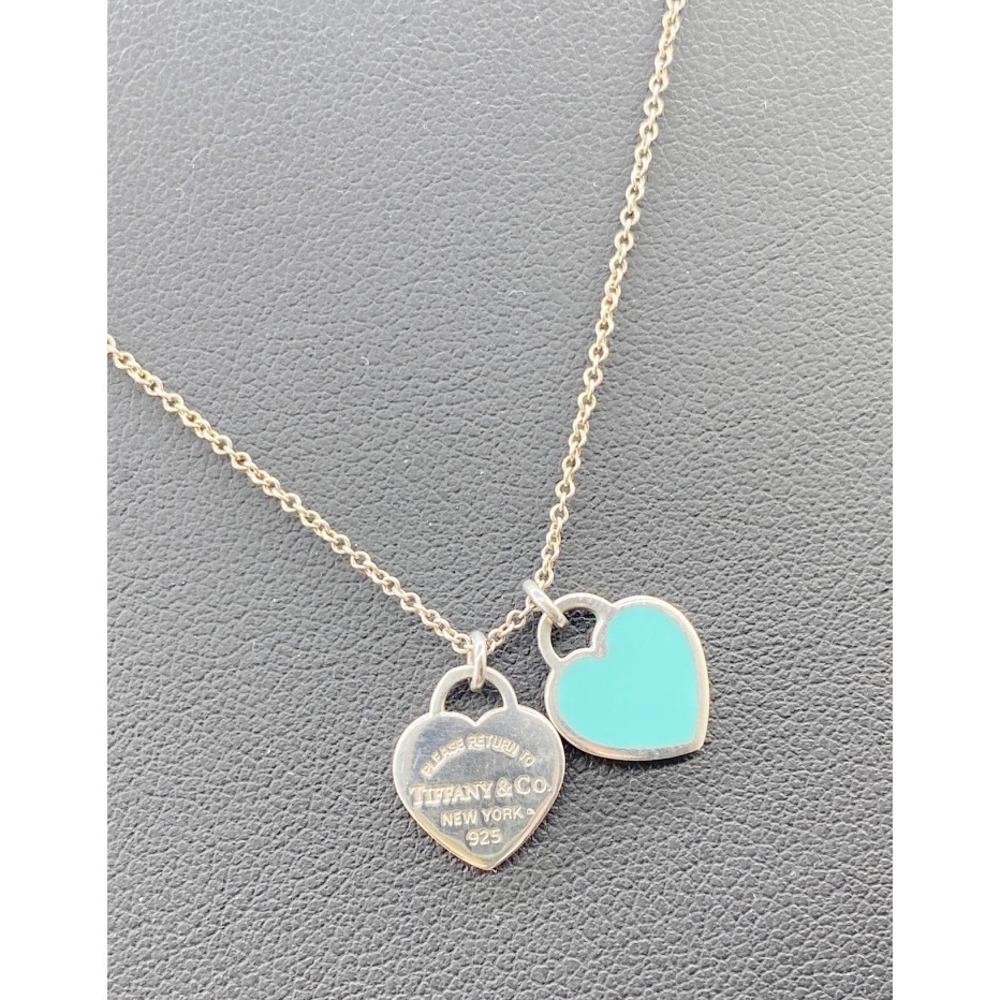 Tiffany Co to Silver Blue Double Heart Pendant Accessories Jewelry